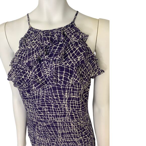 Ann Taylor sleeveless flounce ruffle blouse blue white pattern silk Medium - Picture 1 of 8